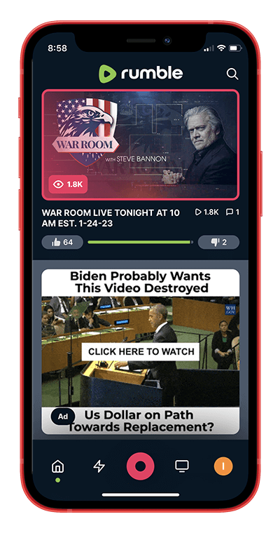 This is a screenshot of an example of Rumble advertising on an iPhone.