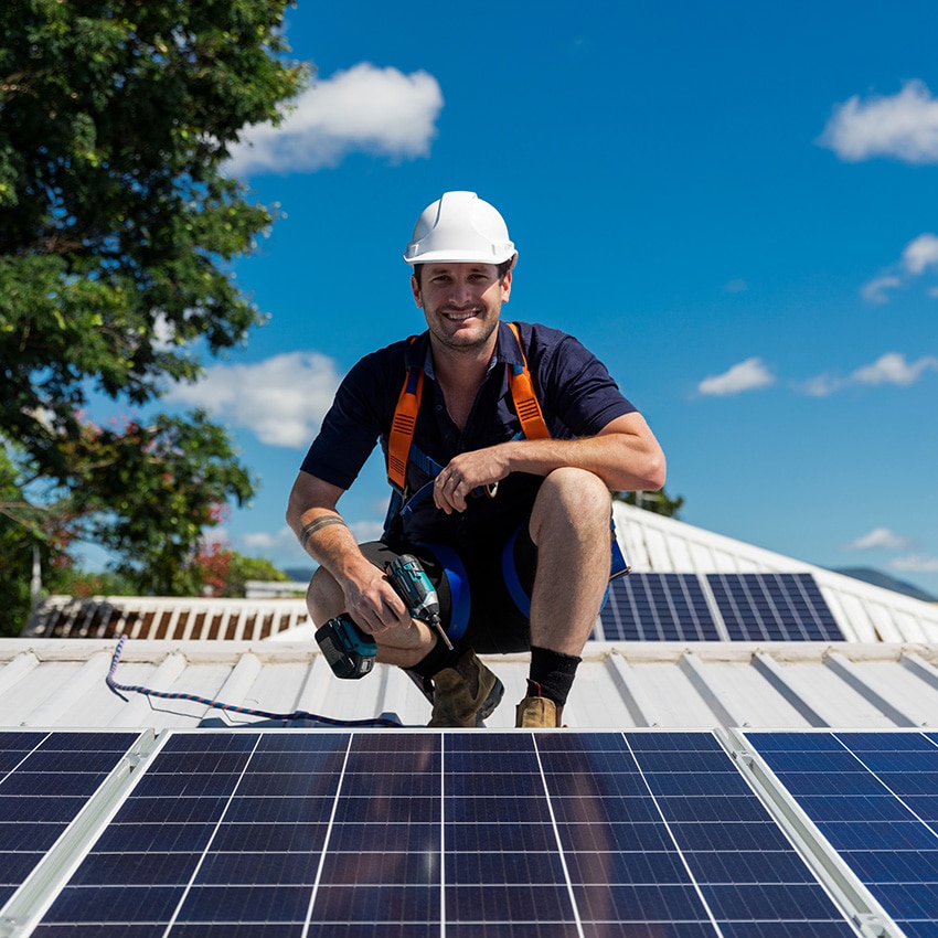 A solar company contractor working on a residential installation