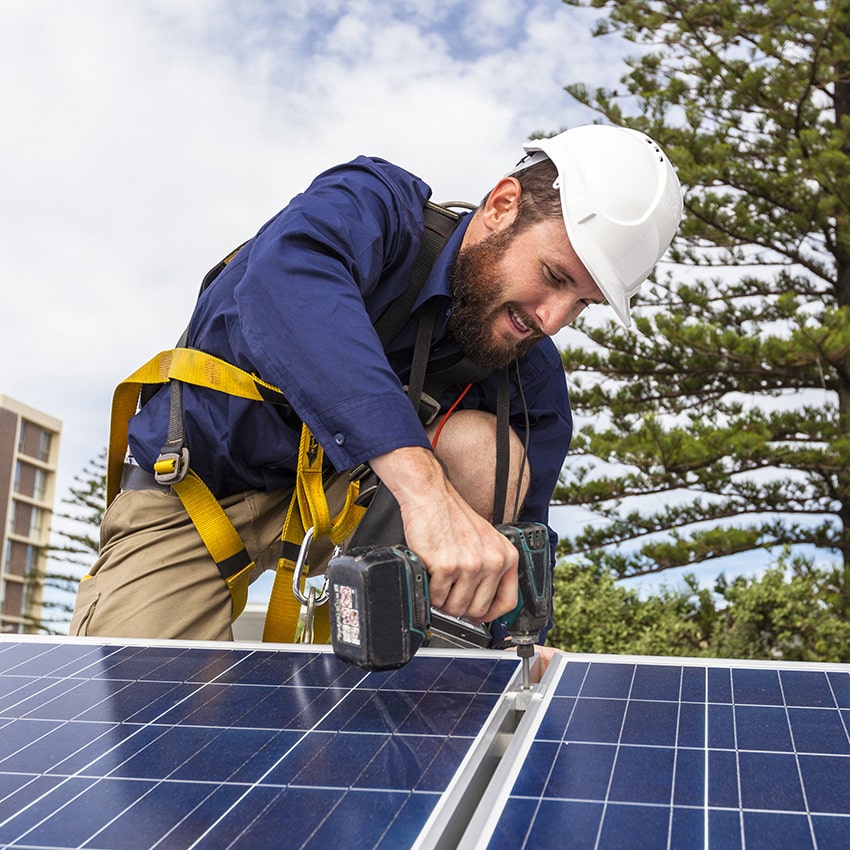 An image of a solar contractor working on a new residential project